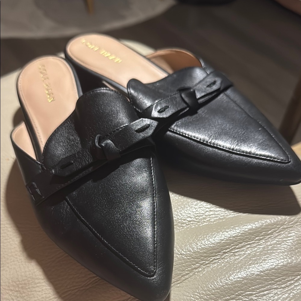Black Leather Women's Mules
